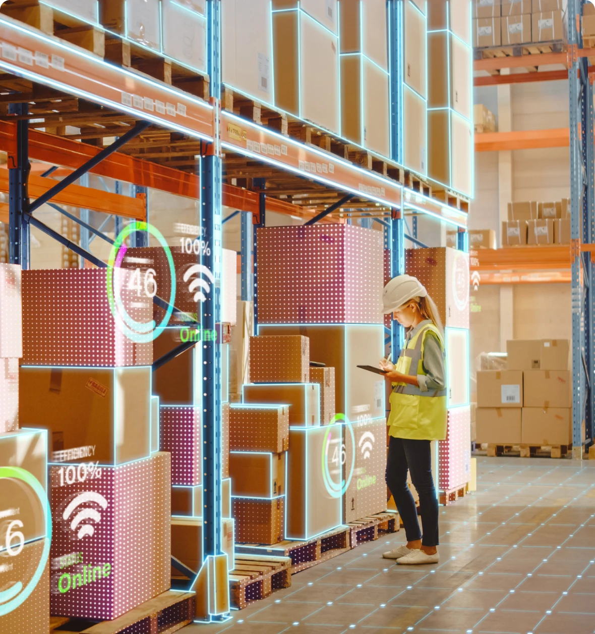 Warehouse worker using digital inventory system